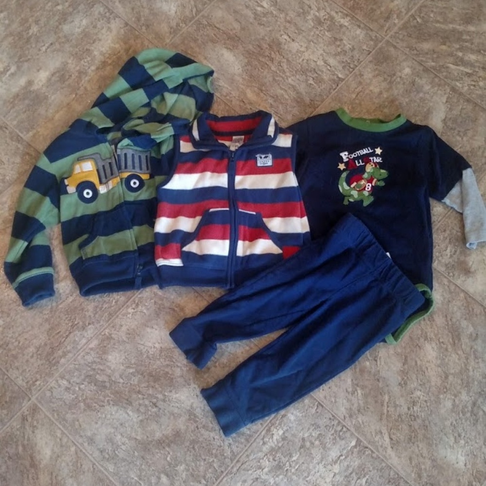 18M Boy Lot Fleece Jacket, Vest, Pants, LS Onesie
